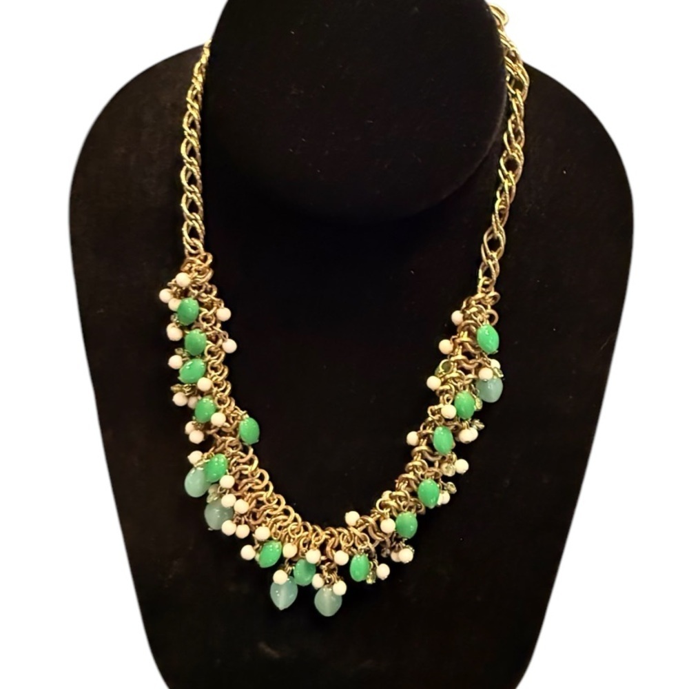 Banana Republic Gold and Green Statement Necklace with Gemstone Accents